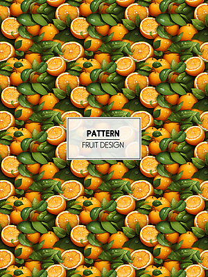 PSD 편집이미지 잎 패턴 오렌지 과일 사람없음 초록색 주황색 가득함 디지털합성 이미지편집 식물 컬러 무늬 파일형식