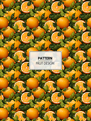 PSD 편집이미지 잎 패턴 오렌지 과일 사람없음 주황색 가득함 디지털합성 이미지편집 식물 컬러 무늬 파일형식