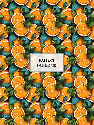 PSD 편집이미지 잎 패턴 오렌지 과일 사람없음 초록색 주황색 가득함 디지털합성 이미지편집 식물 컬러 무늬 파일형식