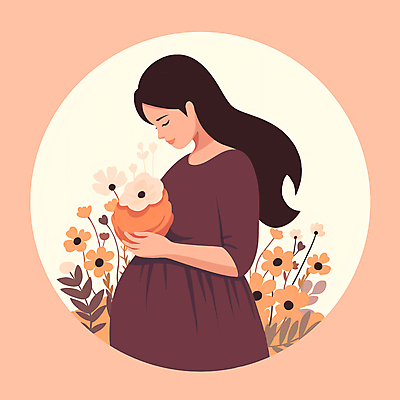 JPG 식물 원피스 여자 꽃 일러스트 프레임 한명 들기 상반신 성인 임산부 임신 임부복 성인여자한명만 국내일러스트 AI일러스트 AI콘텐츠 1 옷 모션 사람 여자한명만 성인여자만 파일형식