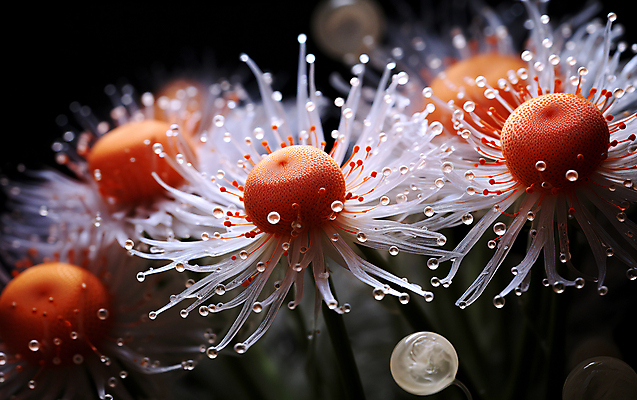 JPG 편집이미지 꽃 현미경 근접촬영 사람없음 물방울 확대 디지털합성 수분_꽃가루 편집실사 AI컴퓨터그래픽 AI콘텐츠 식물 뷰포인트 실험기구 CG 파일형식