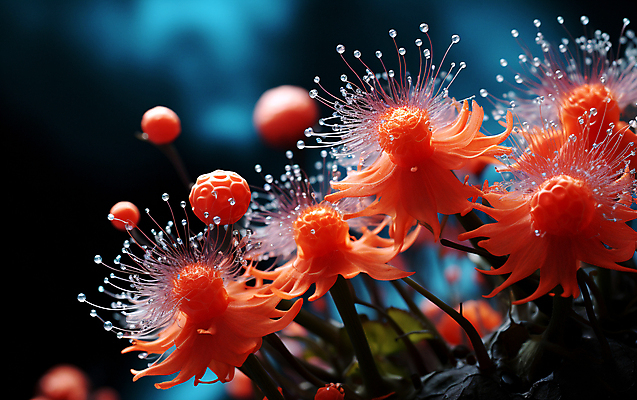 JPG 편집이미지 꽃 현미경 근접촬영 사람없음 주황색 확대 디지털합성 수분_꽃가루 편집실사 AI컴퓨터그래픽 AI콘텐츠 식물 뷰포인트 컬러 실험기구 CG 파일형식