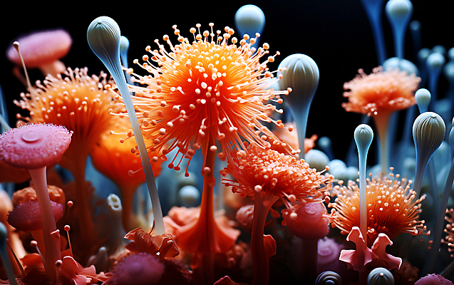 JPG 편집이미지 꽃 현미경 근접촬영 사람없음 확대 디지털합성 수분_꽃가루 편집실사 AI컴퓨터그래픽 AI콘텐츠 식물 뷰포인트 실험기구 CG 파일형식