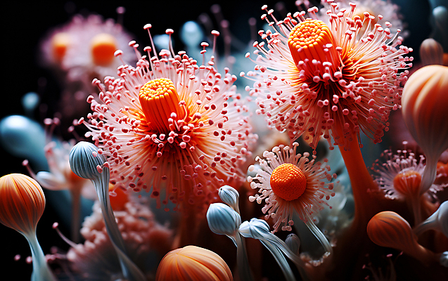 JPG 편집이미지 꽃 현미경 근접촬영 사람없음 확대 디지털합성 수분_꽃가루 편집실사 AI컴퓨터그래픽 AI콘텐츠 식물 뷰포인트 실험기구 CG 파일형식