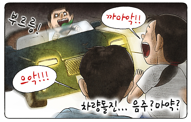 PSD 여자 남자 말풍선 일러스트 자동차 성인 세명 놀람 운전 범죄 승차 교통사고 사건 사회이슈 음주 마약 뺑소니 성인만 국내일러스트 감정 육상교통 컨셉 모션 표정 사람 파일형식