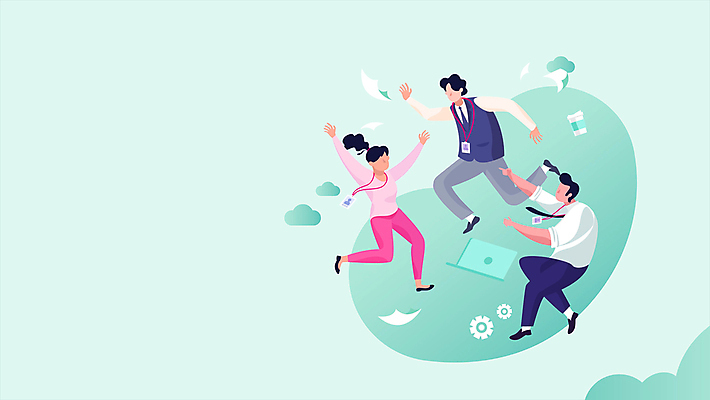 전신 여자 남자 말풍선 비즈니스 사람 성인 타이포그라피 세명 노트북 점프 만세 하트 가리킴 직장인 비즈니스맨 비즈니스우먼 민트색 얼굴없음 성인만 모션그래픽 MP4 MOV 모양 직업 문자 컬러 모션 손짓 전자제품 동영상 파일형식