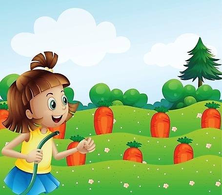 EPS 해외이미지 나무 식물 구름 여자 어린이 잎 밭 채소 일러스트 자연 하늘 사람 풍경 야외 초록색 물 파란색 농작물 농장 농경지 당근 흰색 소나무 농부 물주기 그림 호스 밭일 소녀한명만 해외202004 해외일러스트 자연요소 직업 컬러 농업 모션 뿌리채소 생태계 여자한명만 소녀만 파일형식 벡터