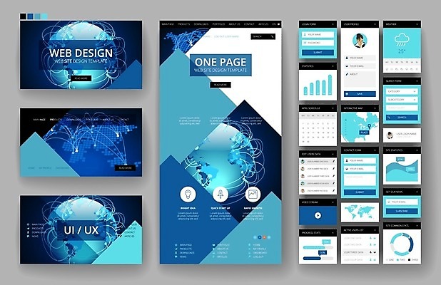 EPS 해외이미지 템플릿 디자인 지도 인터넷 일러스트 비즈니스 통신 사람없음 그래픽 파란색 세트 세계 지구본 웹 플랫 땅 메뉴 레이아웃 페이지 UI 인터페이스 제공자 해외202004 해외일러스트 컬러 파일형식 벡터