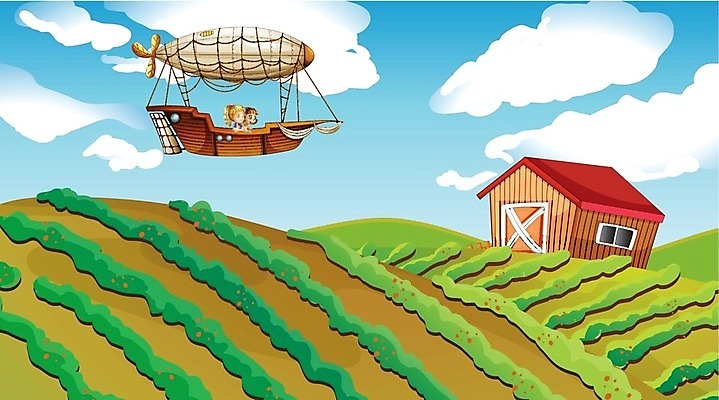 EPS 해외이미지 클립아트 식물 구름 밭 일러스트 창문 자연 하늘 풍경 사람없음 초록색 파란색 농작물 농장 갈색 문 옥상 땅 언덕 그림 비행선 내추럴 해외202004 해외일러스트 자연요소 컬러 농업 생태계 파일형식 벡터