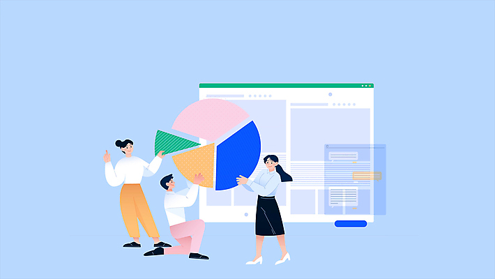 전신 여자 남자 하늘색 말풍선 비즈니스 전구 그래프 협력 서기 들기 사람 앉기 성인 세명 비즈니스맨 비즈니스우먼 무릎꿇기 원그래프 인터넷창 채팅 성인만 모션그래픽 MP4 MOV 인터넷 모션 파란색 직장인 동영상 파일형식