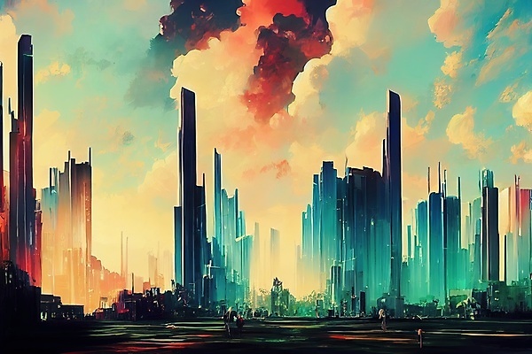 JPG 해외이미지 일러스트 하늘 빌딩 사람없음 컬러풀 도시 분위기 해외202309 해외일러스트 컬러 컨셉 건물 파일형식