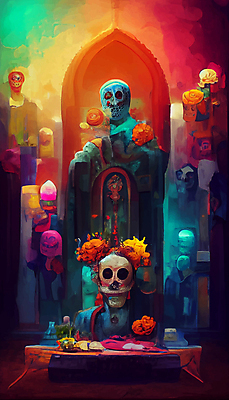 포토 JPG 해외이미지 전통 문화 컬러 벽지 멕시코 미술 사람없음 컬러풀 죽음 제단 해골모형 해외202309 해외포토 북아메리카 문화예술 모형 파일형식