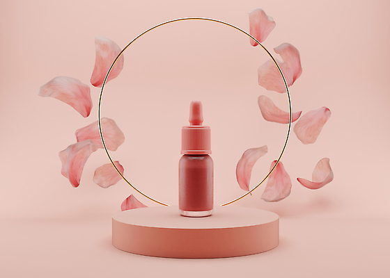 포토 JPG 해외이미지 꽃잎 분홍색 백그라운드 프레임 사람없음 뷰티 화장품 원형 단상 공병 틴트 포디움 목업 해외202309 해외포토 도형 꽃 컬러 무대 병_담는 파일형식