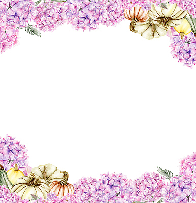 JPG 해외이미지 꽃 분홍색 잎 일러스트 호박 프레임 사람없음 사각형 화려 해외202309 해외일러스트 도형 식물 컬러 컨셉 채소 파일형식