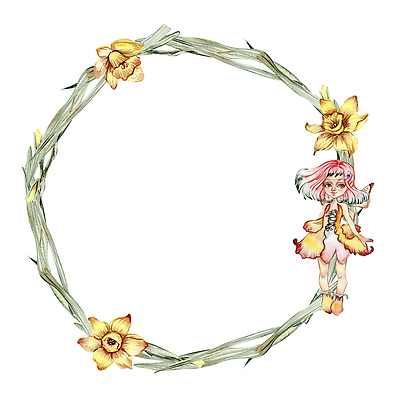 JPG 해외이미지 전신 여자 꽃 어린이 일러스트 프레임 한명 화환 원형 소녀한명만 해외202309 해외일러스트 도형 식물 1 사람 여자한명만 소녀만 파일형식