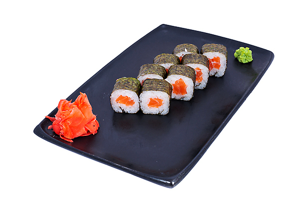 포토 JPG 해외이미지 접시 사람없음 고추냉이 연어 김초밥 롤스시 생강초절임 해외202309 해외포토 식기 어류 초밥 양념 절임 일본음식 파일형식