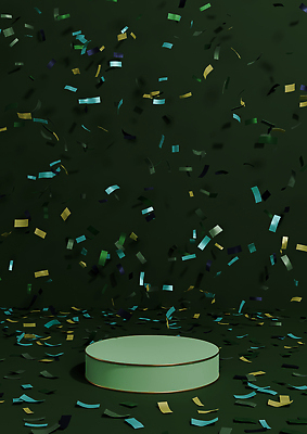 포토 JPG 해외이미지 백그라운드 사람없음 초록색 파티 공간 축하 원형 꽃가루 어두운색 포디움 해외202309 해외포토 도형 컬러 컨셉 이벤트 무대 가루 파일형식