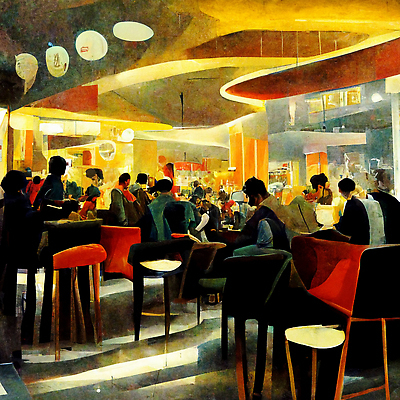 JPG 해외이미지 여자 남자 의자 일러스트 식탁 휴식 여러명 성인 컬러풀 파티 카페 빈티지 분위기 성인만 해외202309 해외일러스트 컬러 가구 다수 컨셉 탁자 사람 이벤트 상점 파일형식