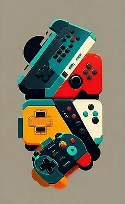 포토 JPG 해외이미지 포스터 어린이 미술 사람없음 물감 게임 그림 조이스틱 위로 게이머 옛날 해외202309 해외포토 놀이 문화예술 사람 미술도구 게임기 파일형식