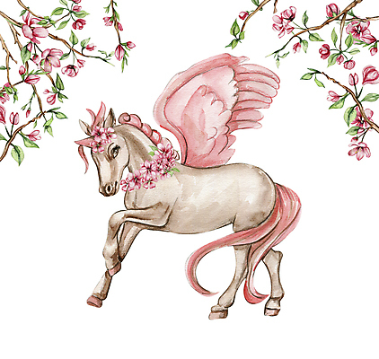 JPG 해외이미지 꽃 일러스트 사람없음 나뭇가지 유니콘 해외202309 해외일러스트 나무 식물 파일형식