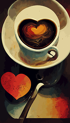 JPG 해외이미지 커피 일러스트 사람없음 카페 하트 빈티지 커피잔 컵받침 그림 복고 해외202309 해외일러스트 모양 음료 컨셉 잔 상점 받침대 파일형식