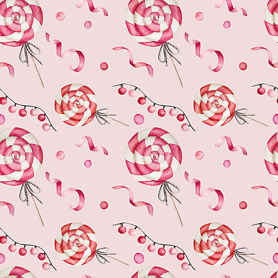 JPG 해외이미지 리본 분홍색 백그라운드 크리스마스 패턴 일러스트 붓터치 막대사탕 사탕 사람없음 번짐 알전구 해외202309 해외일러스트 기념일 컬러 무늬 전구 디저트 파일형식 효과