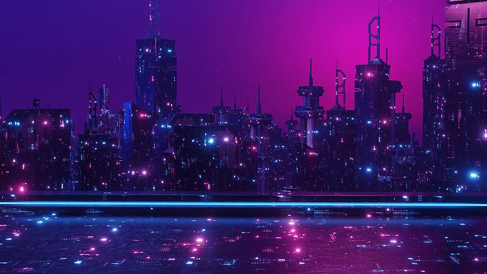 JPG 해외이미지 미래 빌딩 사람없음 건물 빛 3D 보라색 도시 사이버 네온 해외202309 해외포토 포토 건축물 컬러 컨셉 디지털합성 파일형식