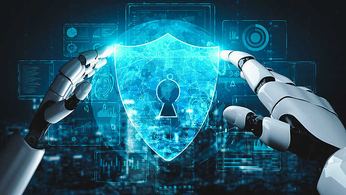 JPG 해외이미지 손 일러스트 그래프 미래 기술 신체부위 파란색 지구본 3D 디지털 도시 네트워크 로봇 보안 보케 열쇠구멍 방패 해외202309 해외일러스트 컬러 컨셉 안전 사람 디지털합성 파일형식