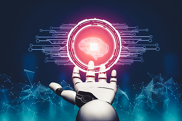 JPG 해외이미지 손 선 추상 미래 기술 신체부위 파란색 3D 디지털 원형 네트워크 삼각형 연결 로봇 뇌 해외202309 해외포토 포토 도형 컬러 컨셉 무늬 사람 디지털합성 파일형식