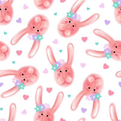 JPG 해외이미지 꽃 백그라운드 패턴 일러스트 사람없음 귀여움 하트 토끼캐릭터 질감 해외202309 해외일러스트 모양 식물 동물캐릭터 컨셉 무늬 토끼 파일형식