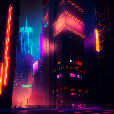 JPG 해외이미지 일러스트 미래 사람없음 건물 빛 고층빌딩 어둠 도시 도심 네온 스카이라인 빌딩숲 해외202309 해외일러스트 건축물 컨셉 빌딩 파일형식