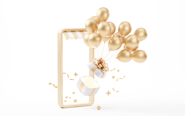 포토 JPG 해외이미지 이벤트 사람없음 선물상자 반짝임 스마트폰 3D 문 금색 풍선 모바일쇼핑 해외202309 해외포토 컬러 모션 선물 핸드폰 스마트기기 상자 디지털합성 온라인쇼핑 파일형식