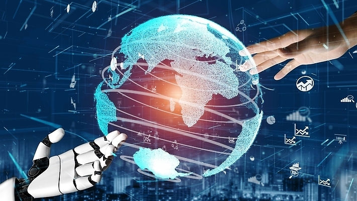 포토 해외이미지 손 화살표 비즈니스 그래프 미래 신체부위 지구본 스크린 주황색 기계 도시 로봇 주기 AI_인공지능 해외202309 해외포토 AI파일 컬러 컨셉 모션 사람 파일형식 벡터