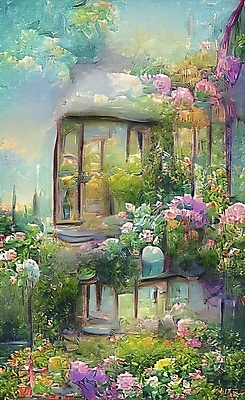 JPG 해외이미지 꽃 페인팅 붓터치 사람없음 컬러풀 정원 혼합 신비 질감 풀숲 해외일러스트 식물 컬러 컨셉 숲 파일형식