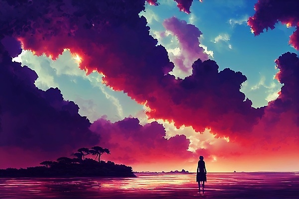 JPG 해외이미지 전신 백그라운드 일러스트 하늘 한명 사람 사람없음 판타지 컬러풀 공상 몽환 해외202309 해외일러스트 1 컬러 컨셉 상상 파일형식