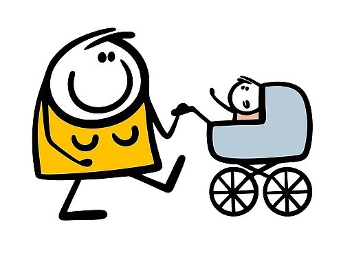 EPS 해외이미지 인물캐릭터 일러스트 사람 두명 아기 낙서 심플 유모차 해외202309 해외일러스트 일러캐릭터 캐릭터 아기용품 파일형식 벡터