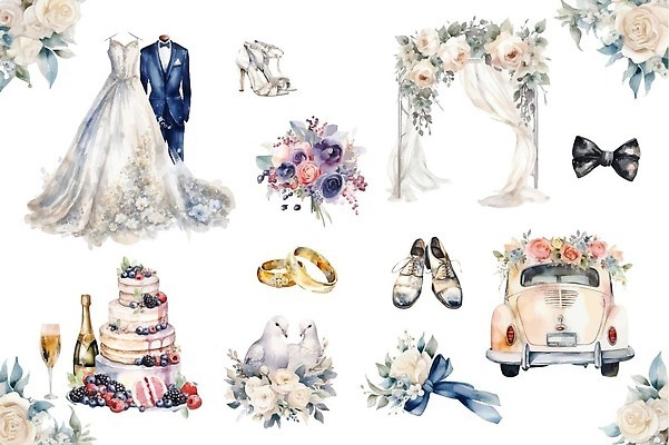 EPS 해외이미지 클립아트 전통 디자인 커플 드레스 기념일 꽃다발 신랑 결혼 컨셉 일러스트 결혼식 남편 휴가 수채화 기념 함께함 발렌타인데이 선물 사랑 정장 빛 세트 케이크 축하 반지 아내 쌍 고급 샴페인 심볼 사인 약혼 고립 엘리먼트 벡터 해외202309 해외일러스트 옷 꽃 감정 장신구 관계 데이이벤트 디저트 주류 이벤트 약속 파일형식