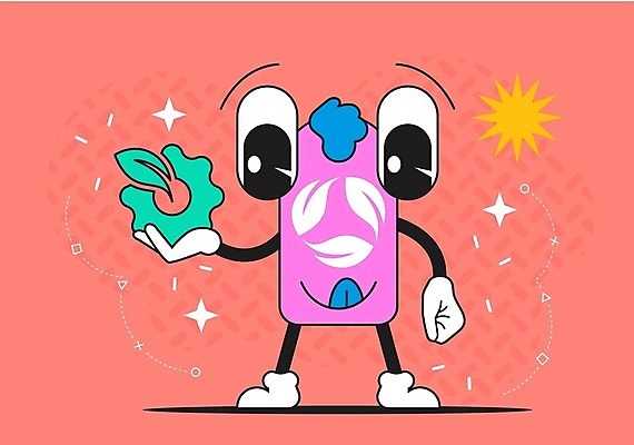 EPS 해외이미지 캐릭터 잎 일러스트 사람없음 빨간색 에코 카툰스타일 해외202309 해외일러스트 일러캐릭터 식물 컬러 환경 파일형식 벡터