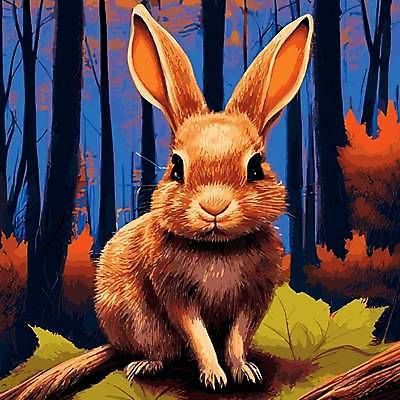 EPS 해외이미지 야생동물 일러스트 앉기 사람없음 토끼 숲 해외202309 해외일러스트 동물 포유류 모션 반려동물 파일형식 벡터