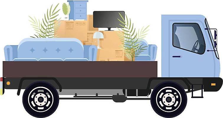 EPS 해외이미지 가구 일러스트 사람없음 이사 나무상자 택배상자 이사트럭 해외202309 해외일러스트 생활용품 상자 트럭 택배 파일형식 벡터