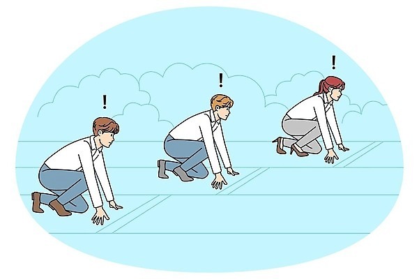 EPS 해외이미지 전신 여자 남자 일러스트 성인 세명 달리기 느낌표 준비 성인만 해외일러스트 기호 모션 사람 파일형식 벡터