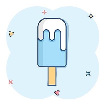 EPS 해외이미지 하늘색 일러스트 아이스크림 사람없음 반짝임 심볼 심플 나무막대기 해외202309 해외일러스트 모션 디저트 파란색 막대기 파일형식 벡터