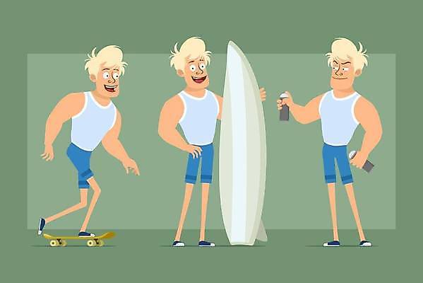 EPS 해외이미지 캐릭터 남자 행복 스포츠 파도 바다 운동화 일러스트 반바지 근육 거리 건강 말하기 미술 서기 미소 소년 세트 금발 힘 분노 청바지 표현 스케이트보드 서핑보드 플랫 그래피티 만화 사인 예술가 애니메이션 고립 필승 스타일 벡터 해외202309 해외일러스트 일러캐릭터 헤어스타일 감정 어린이 신발 바지 모션 문화예술 표정 사람 우승 보드_스포츠 낙서 그림 파일형식