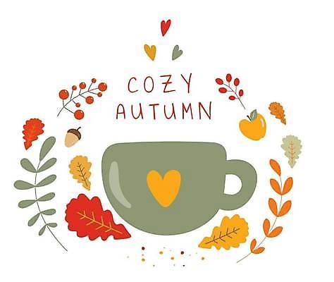 EPS 해외이미지 낙엽 일러스트 사람없음 초록색 주황색 머그컵 하트 사과 도토리 해외202309 해외일러스트 모양 컬러 잎 과일 컵 견과류 파일형식 벡터