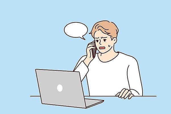 EPS 해외이미지 남자 말풍선 일러스트 스트레스 한명 들기 성인 노트북 스마트폰 통화 문제 트러블 성인남자한명만 해외202309 해외일러스트 1 모션 사람 전자제품 핸드폰 스마트기기 남자한명만 성인남자만 파일형식 벡터