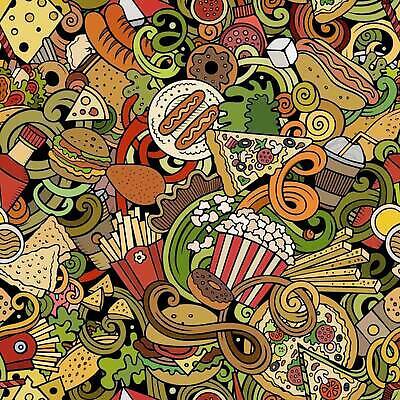 EPS 해외이미지 백그라운드 패턴 일러스트 치즈 피자 사람없음 감자튀김 햄버거 소시지 도넛 낙서 가득함 팝콘 핫도그 해외일러스트 음식 무늬 디저트 유제품 감자 패스트푸드 서양음식 튀김 가공식품 파일형식 벡터