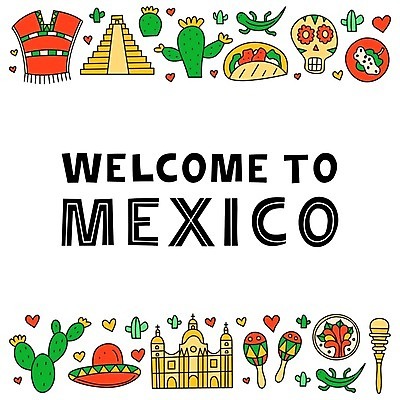 EPS 해외이미지 디자인 포스터 백그라운드 일러스트 멕시코 선인장 사람없음 낙서 피라미드 손그림 타코 마라카스 해외202309 해외일러스트 식물 건축물 북아메리카 타악기 랜드마크 파일형식 벡터