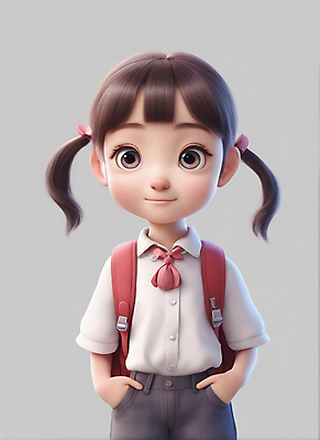 JPG 편집이미지 캐릭터 여자 초등학생 어린이 양갈래머리 책가방 한명 미소 소녀 상반신 주머니손 소녀한명만 편집실사 AI컴퓨터그래픽 AI콘텐츠 1 학생 헤어스타일 가방 모션 표정 사람 CG 여자한명만 소녀만 파일형식