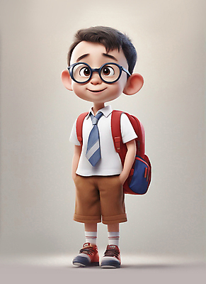 JPG 전신 편집이미지 캐릭터 남자 교복 초등학생 어린이 책가방 한명 서기 미소 소년 주머니손 소년한명만 안경낌 편집실사 AI컴퓨터그래픽 AI콘텐츠 1 학생 옷 안경 가방 모션 표정 사람 CG 남자한명만 소년만 파일형식