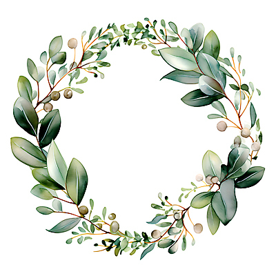JPG 열매 줄기 잎 일러스트 수채화 프레임 사람없음 초록색 화환 원형 풀 유칼립투스 국내일러스트 AI일러스트 AI콘텐츠 도형 식물 꽃 컬러 파일형식